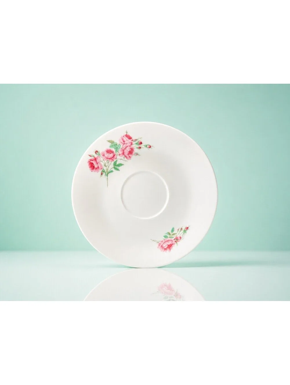 China Tangshan Vintage 1970s Rose Floral Orphan Saucer, 6” FREE SHIPPING